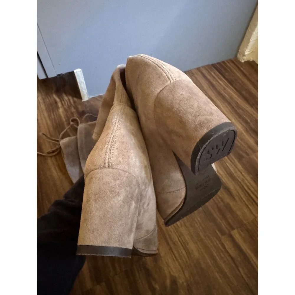 Stuart Weitzman Tieland Over The Knee Suede Taupe Gray Heel Pointed Toe Size 6